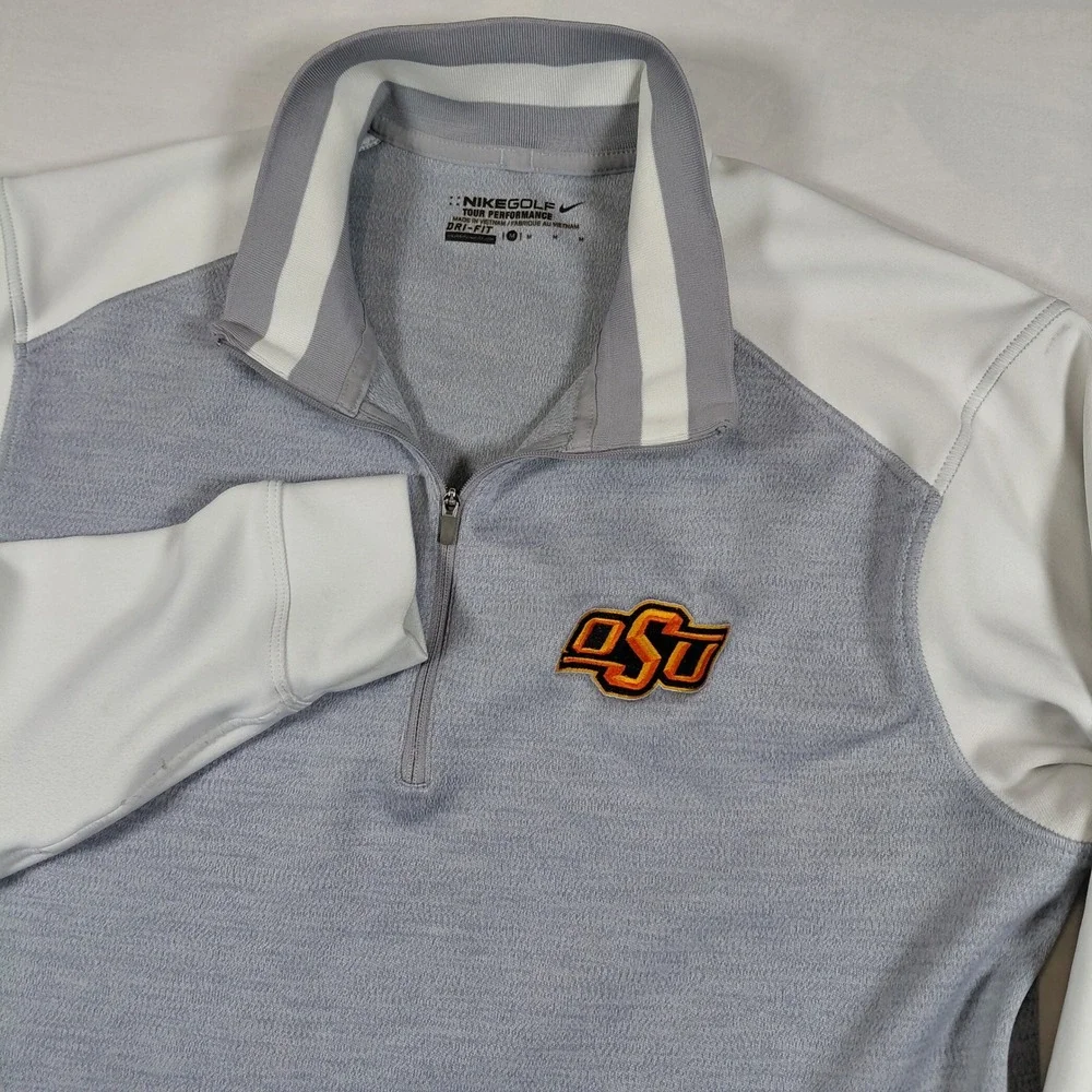 Nike Golf Tour Performance 1/4 Zip‎ Pullover OSU Cowboys Mens Medium Gray White